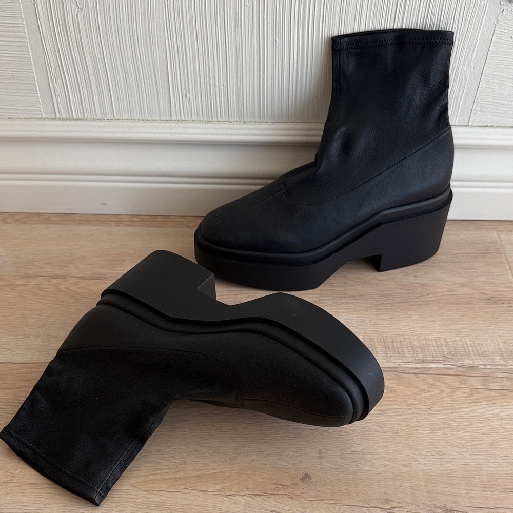 CLEROERIE Black Women's Platform Ankle Boots 6 1/2 36 1/2 Faux Leather